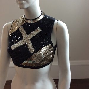 Beau Souci sequin and crystal cropped top New